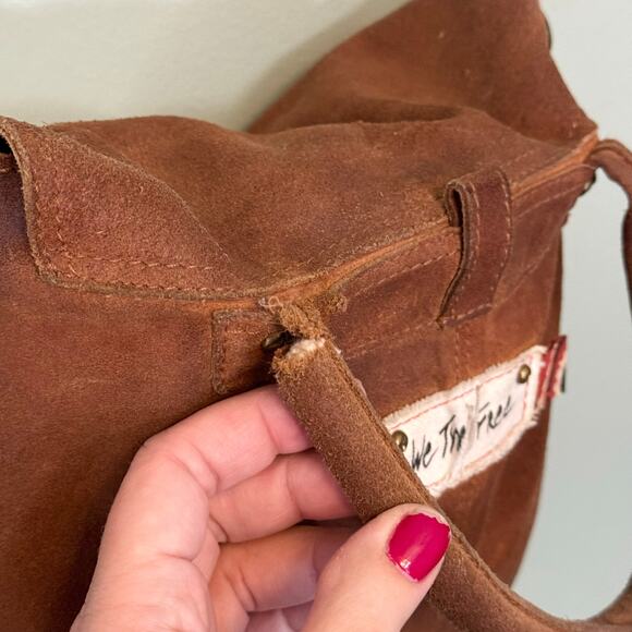 We The Free People Crossbody Shoulder Bag Suede Brown Flap 3 Tone Convertible - Picture 9 of 14